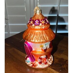 Beach Hut Glass Ornament Tropical Surfboard Starfish Holiday Decor